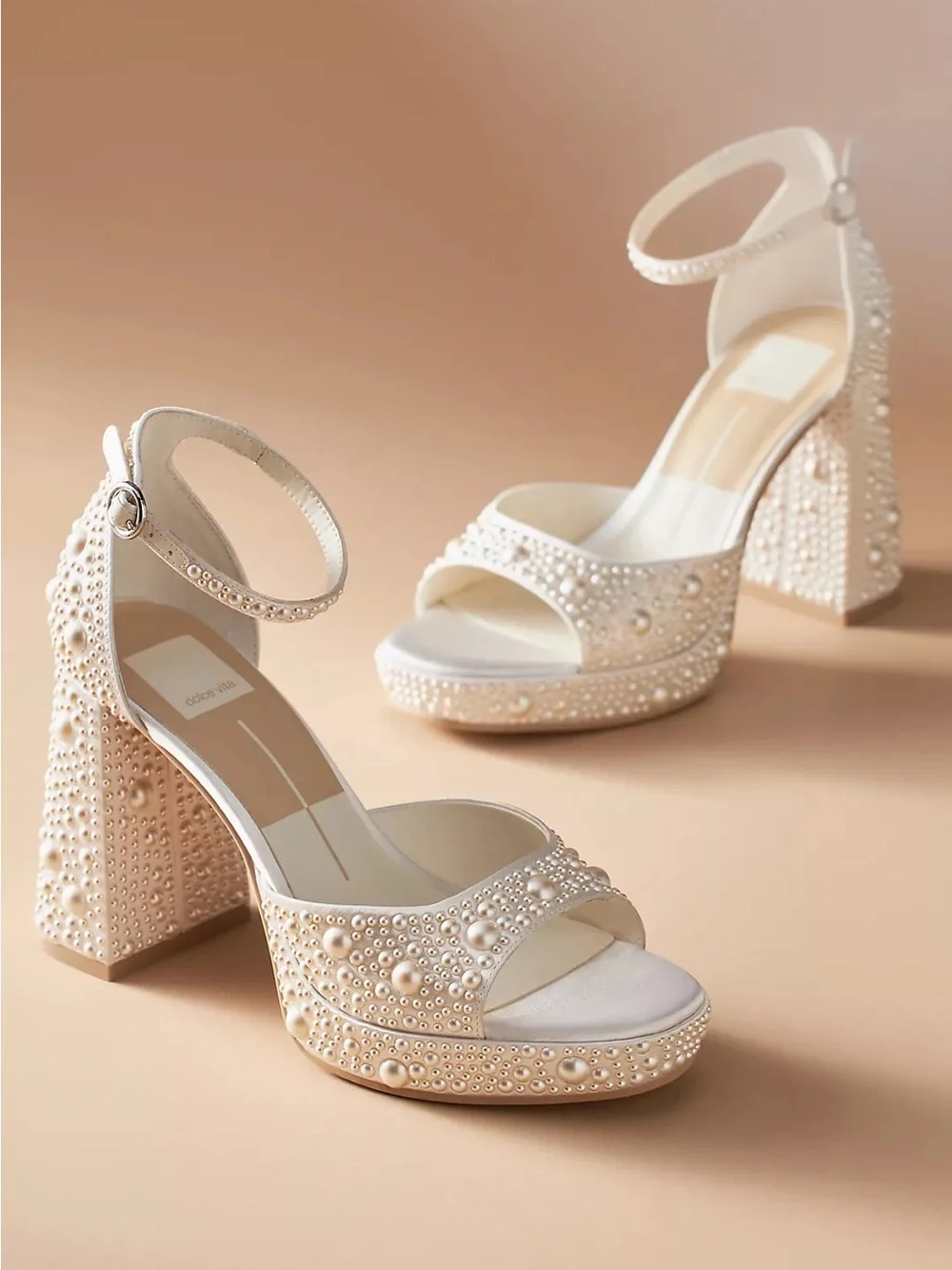 DOLCE VITA Pandro Pearl Heels in True White Satin